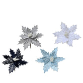 Decoris Clip-On Polyester Velvet Poinsettia with Beaded Centre and Glitter 24cm - 4 Assorted